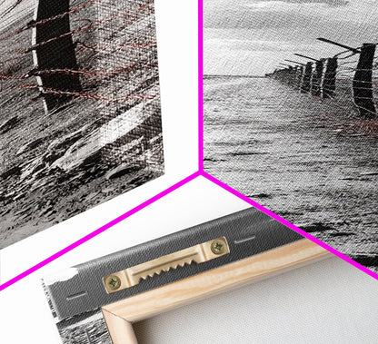 Red Barbed Wire, Desert Fence, Dystopian Path, Framed Canvas Print, Western Rustic Decor, Grunge Wall Art, Monochrome Landscape Style