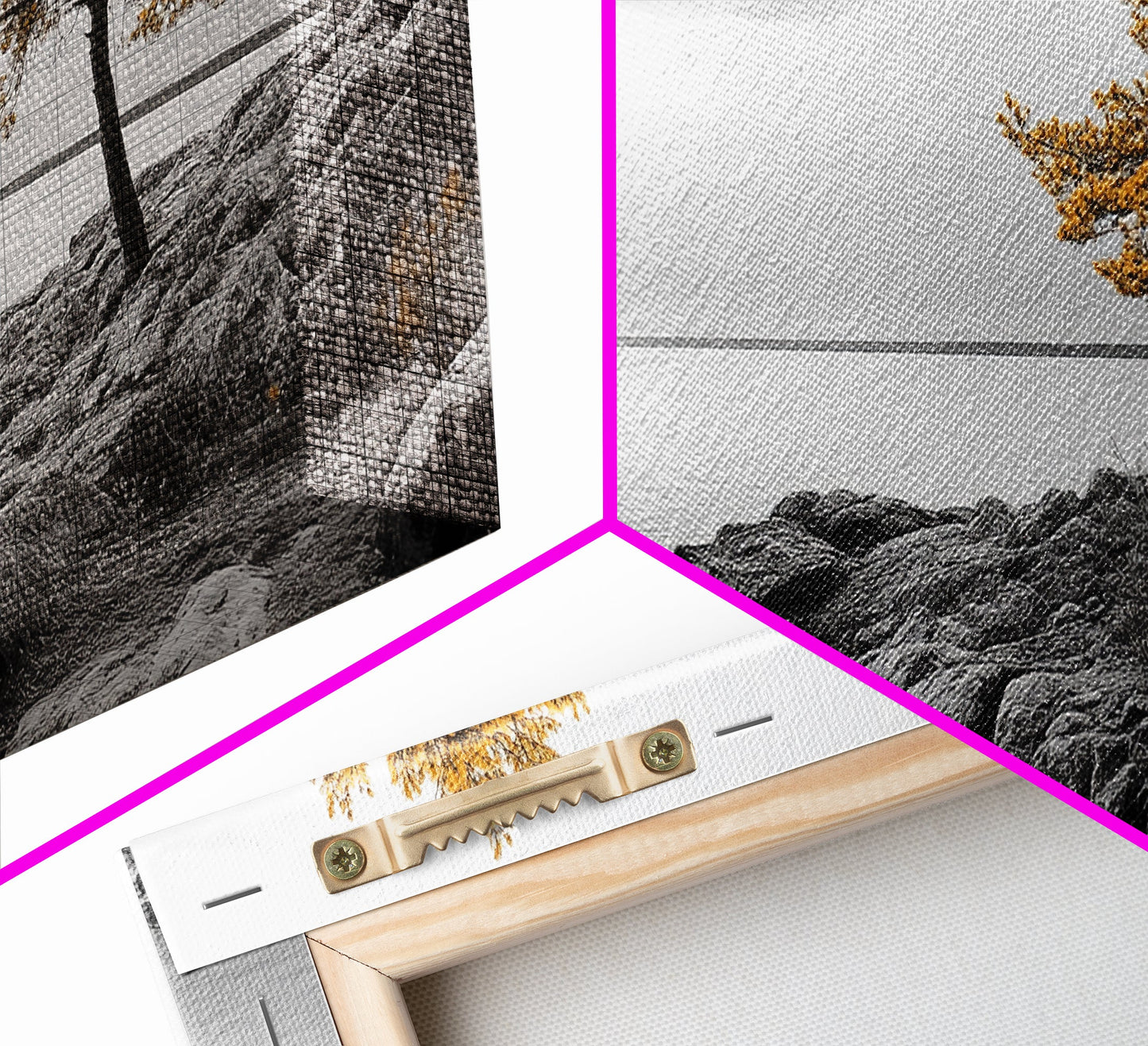 Yellow Tree, Rocky Coast, Minimal Landscape, Ocean Breeze – Canvas Print, Zen Wall Art, Nature Minimalist Decor, Scandinavian Interior