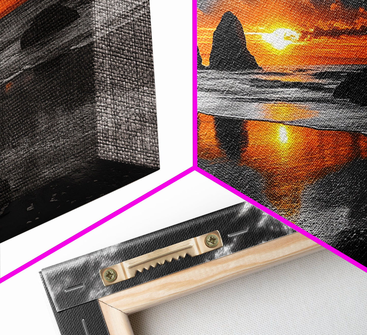 Sunset Beach, Fiery Sky, Ocean Glow, Moody Seascape, Framed Canvas Print coastal living room wall art, dramatic sunset photography