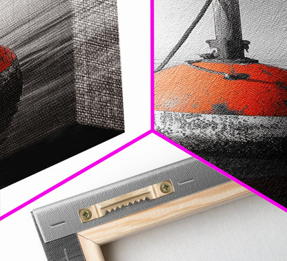 Meeresboje, rote Markierung, maritimer Minimalismus, Leinwanddruck, Küsten-Badezimmerkunst, nautische Wanddekoration, maritime Industrieästhetik