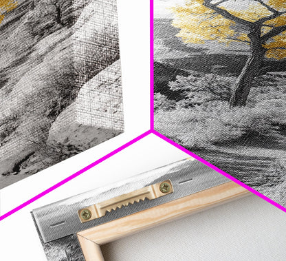 Autumn Canyon Trail, Yellow Tree, Nature Photography, Framed Canvas Print, Fall Wall Decor, Grand Canyon Print, Minimalist Landscape Art