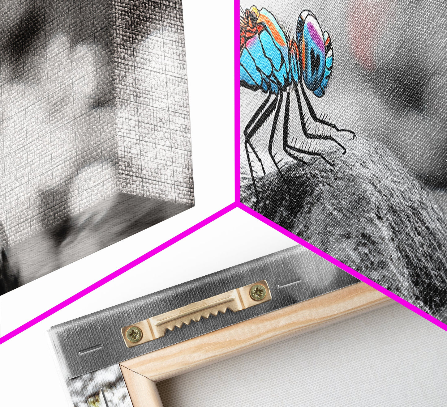 Neon Dragonfly, Nature Insect, Color Burst, Macro Beauty — Framed Canvas Print, Modern Boho Art, Bedroom Wall Art, Nature Photography