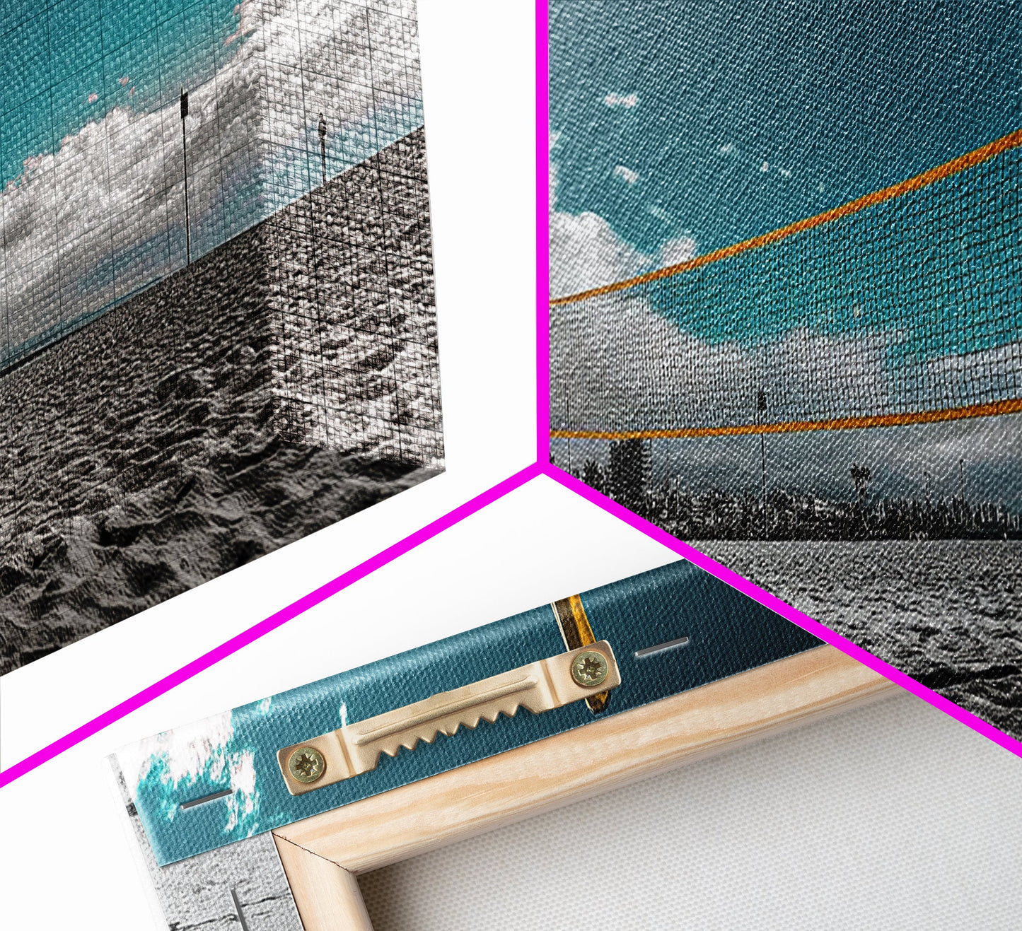 Beach Volleyball, Palm Trees, Summer Sport, Coastal Minimalism, Framed Canvas Print, Rec Room Wall Art, Sporty Vibe Decor