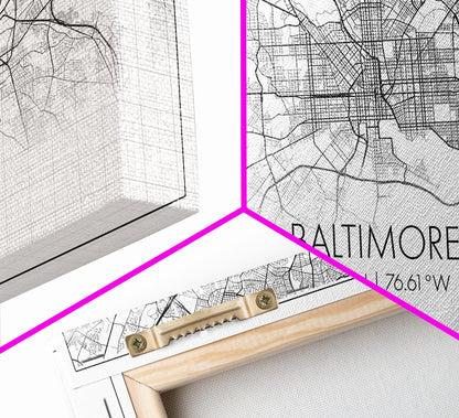 Baltimore Street Map, Maryland Map, Map Print, Modern Art, Wall Art, Canvas Print, Home Office Wall Art, Non Binary Gifts, Camper Décor