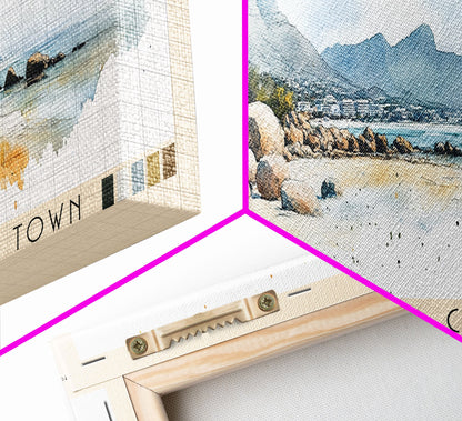 Boulders Beach, Cape Town, South Africa Watercolor Print, Vacation Gift, South Africa Wall Art, Beach Painting, Beach Decor, Large Wall Art, Wood Frame Art