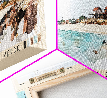 Curralinho Beach, Cape Verde, Senegal Watercolor Print, Vacation Gift, Senegal Wall Art, Beach Painting, Beach Decor, Large Wall Art, Wood Frame Art