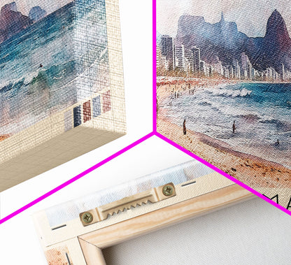 Ipanema, Brazil Watercolor Print, Vacation Gift, Brazil Wall Art, Beach Painting, Beach Decor, Large Wall Art, Wood Frame Art