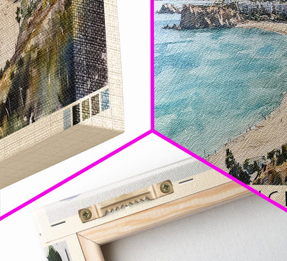 La Concha, Spain Watercolor Print, Vacation Gift, Spain Wall Art, Beach Painting, Beach Decor, Large Wall Art, Wood Frame Art