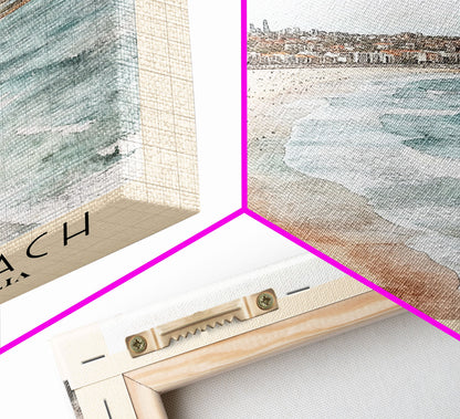 Bondi Beach, Sydney, Australia Watercolor Print, Vacation Gift, Sydney, Australia Wall Art, Beach Painting, Beach Decor, Large Wall Art, Wood Frame Art