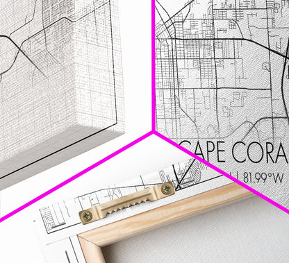 Cape Coral Street Map, Florida Map, Map Print, Modern Art, Wall Art, Canvas Art, Rustic Décor, Bedroom Décor Women, Gift For The Home