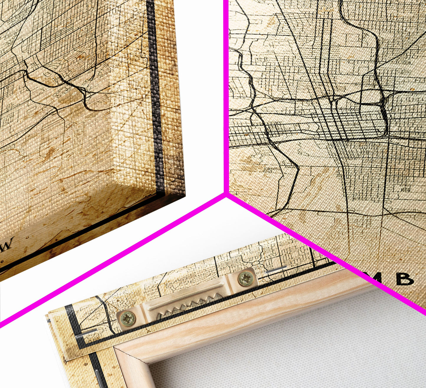 Columbus vintage map print poster or framed canvas, Ohio map print poster canvas, Columbus city map print poster canvas