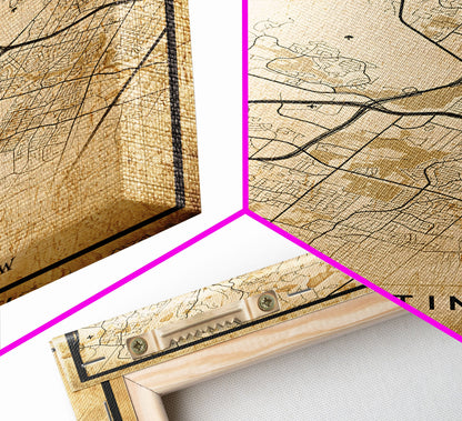 Austin Map Print Canvas or Poster, Texas Map Art, Texas Map Print, Vintage Austin Texas Map Framed Art, Retro / Distressed Office Art