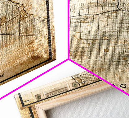 Distressed Chicago map print poster or framed canvas, Illinois road map print poster canvas, Chicago city map print poster canvas