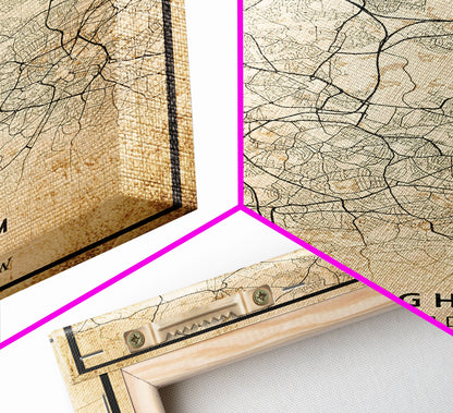 Birmingham UK map print poster or framed canvas, England map print poster canvas, UK city map print poster canvas, Vintage Travel Art