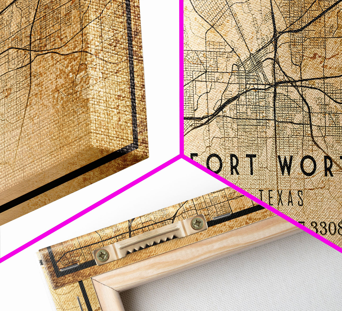 Fort Worth map print poster or framed canvas, Texas map print poster canvas, Fort Worth city map print poster canvas, Panther City