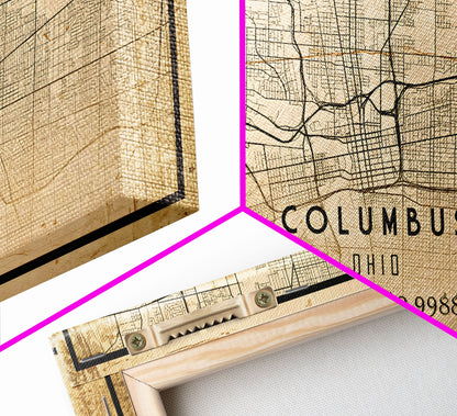 Columbus vintage map print poster or framed canvas, Ohio map print poster canvas, Columbus city map print poster canvas