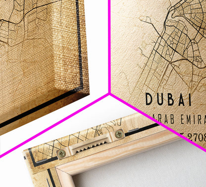 Dubai UAE map print poster or framed canvas, Dubai map print poster canvas, Dubai city map print poster canvas, Vintage Travel Art