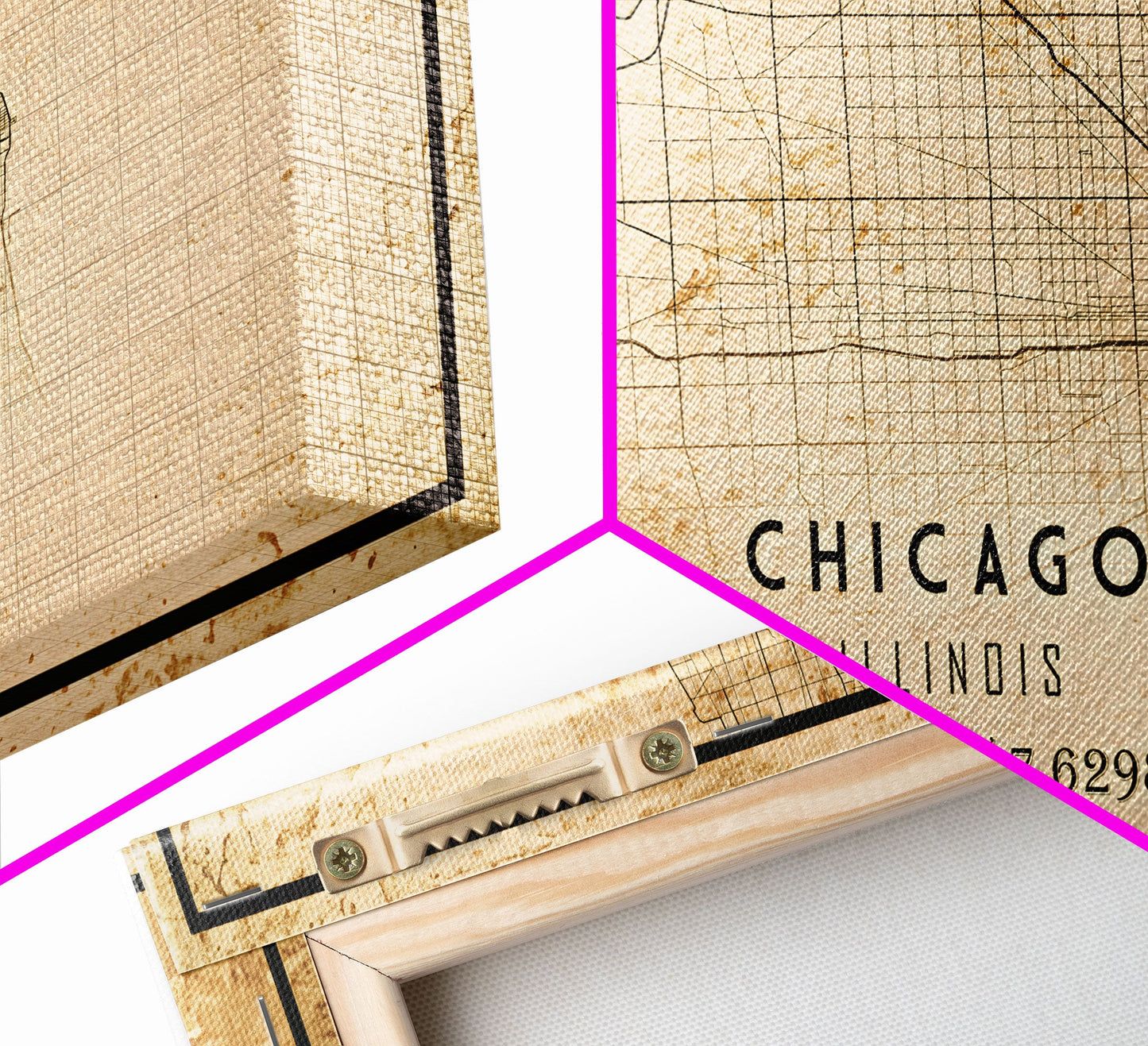 Distressed Chicago map print poster or framed canvas, Illinois road map print poster canvas, Chicago city map print poster canvas