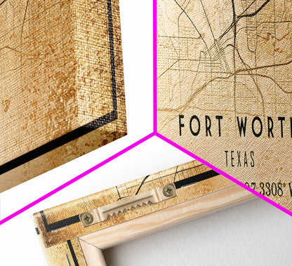 Fort Worth Panoramic map print poster or framed canvas, Texas map print poster canvas, Fort Worth city map print poster canvas, Panther City