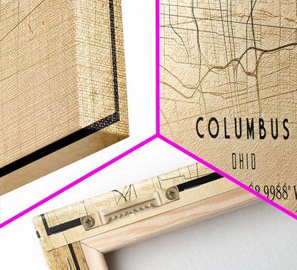 Columbus Panoramic vintage map print poster or framed canvas, Ohio map print poster canvas, Columbus city map print poster canvas