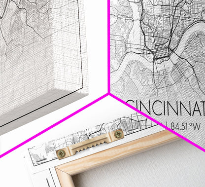Cincinnati Street Map, Ohio Map, Map Print, Modern Art, Wall Art, Canvas Art, Garage Art, Educational Wall Art, Above Desk Décor, Room Décor