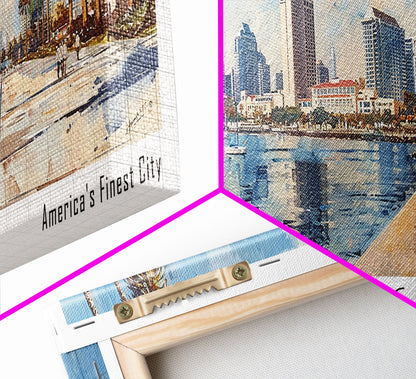 San Diego California Panoramic Print, Creative Framed Canvas Print, Travel Poster Art, Living Room Decor, Office Wall Art