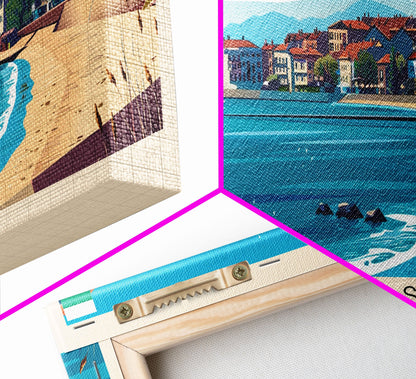 Burgas Bulgaria Panoramic Travel Poster, Framed Canvas Print or Metal Wall Art, Travel Art, Home Decor, Panoramic Painting, Midcentury Art