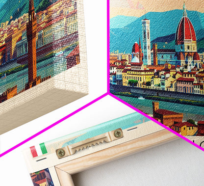 Florence Italy Panoramic Travel Poster, Framed Canvas Print or Metal Wall Art, Travel Art, Home Decor, Panoramic Painting, Midcentury Art