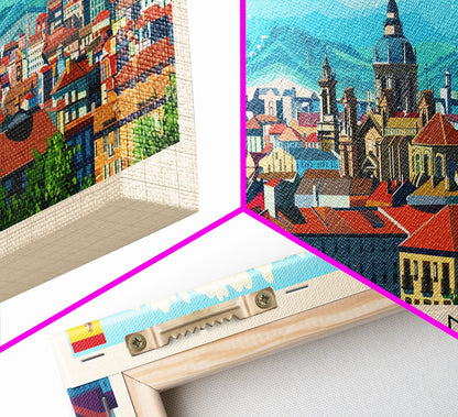 Pamplona Spain Panoramic Travel Poster, Framed Canvas Print or Metal Wall Art, Travel Art, Home Decor, Panoramic Painting, Midcentury Art