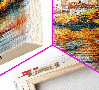 Serene Šabac Serbia Riverside View, Framed Canvas Print, Bedroom Wall Art, Farmhouse Style, Perfect Home Decor