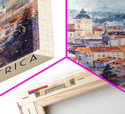 Banska Bystrica Slovakia Travel Poster Framed Canvas Print, Wall Art, Home Decor, Vacation Print, Watercolor Painting, Cityscape Art