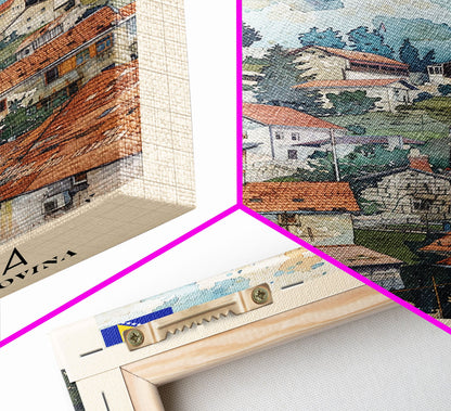 Bijeljina Bosnia and Herzegovina Travel Poster Framed Canvas Print, Watercolor Art, Home Decor, Wall Art, Travel Print