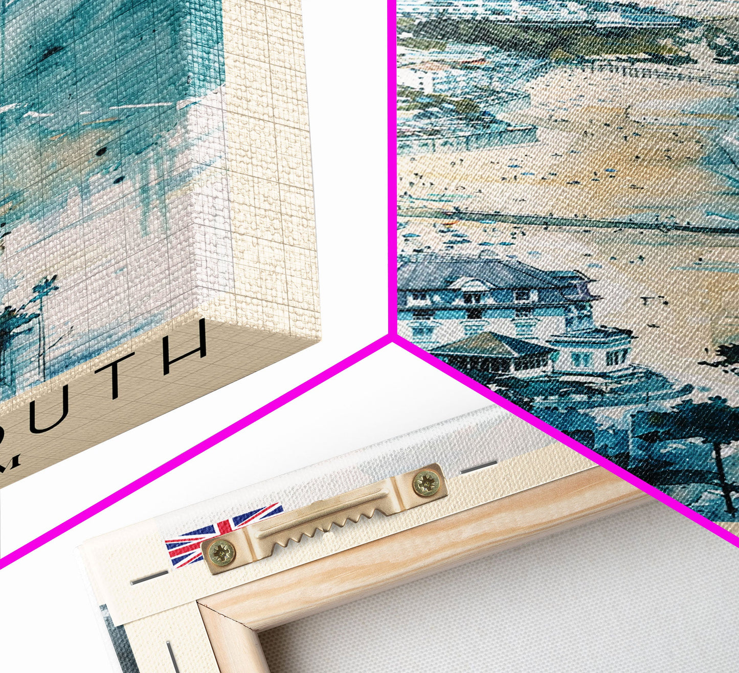 Bournemouth United Kingdom Travel Poster Framed Canvas Print, Wall Art, Home Decor, Travel Print, Beach View, Watercolor Art