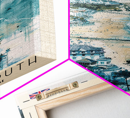 Bournemouth United Kingdom Travel Poster Framed Canvas Print, Wall Art, Home Decor, Travel Print, Beach View, Watercolor Art