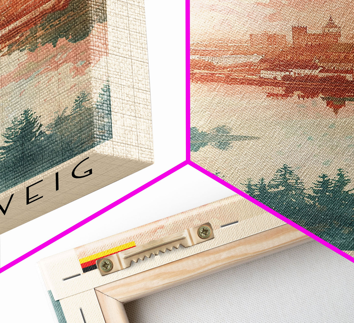 Braunschweig Germany Travel Poster Framed Canvas Print, Cityscape Art, Wall Decor, Travel Print, Watercolor Painting, Urban Scene Art