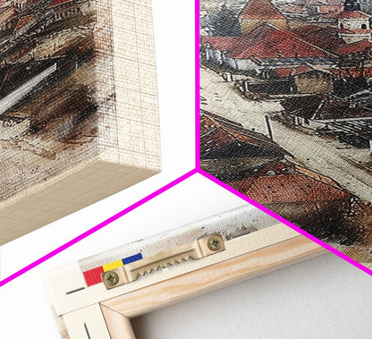 Brăila Romania Travel Poster Framed Canvas Print, Cityscape Art, Wall Decor, Travel Print, Watercolor Painting, Rustic Scene Art