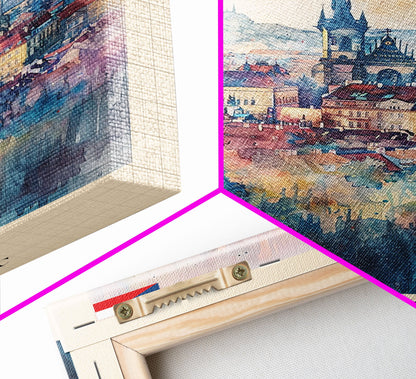 Brno Czech Republic Travel Poster Framed Canvas Print, Cityscape Art, Wall Decor, Travel Print, Watercolor Painting, Boho Style Art