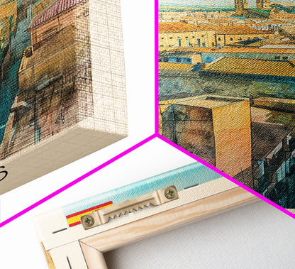 Burgos Spain Travel Poster Framed Canvas Print, Watercolor Cityscape, Wall Art, Home Decor, Living Room Art, Travel Print, Boho Style, Art Piece