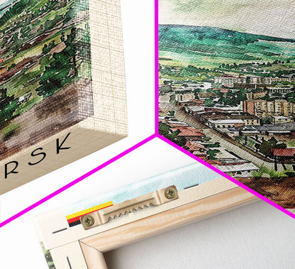 Krasnoyarsk Russia Travel Poster Framed Canvas Print, Watercolor Cityscape, Home Decor, Wall Art, Scenic Painting, Travel Print, Artistic Gift