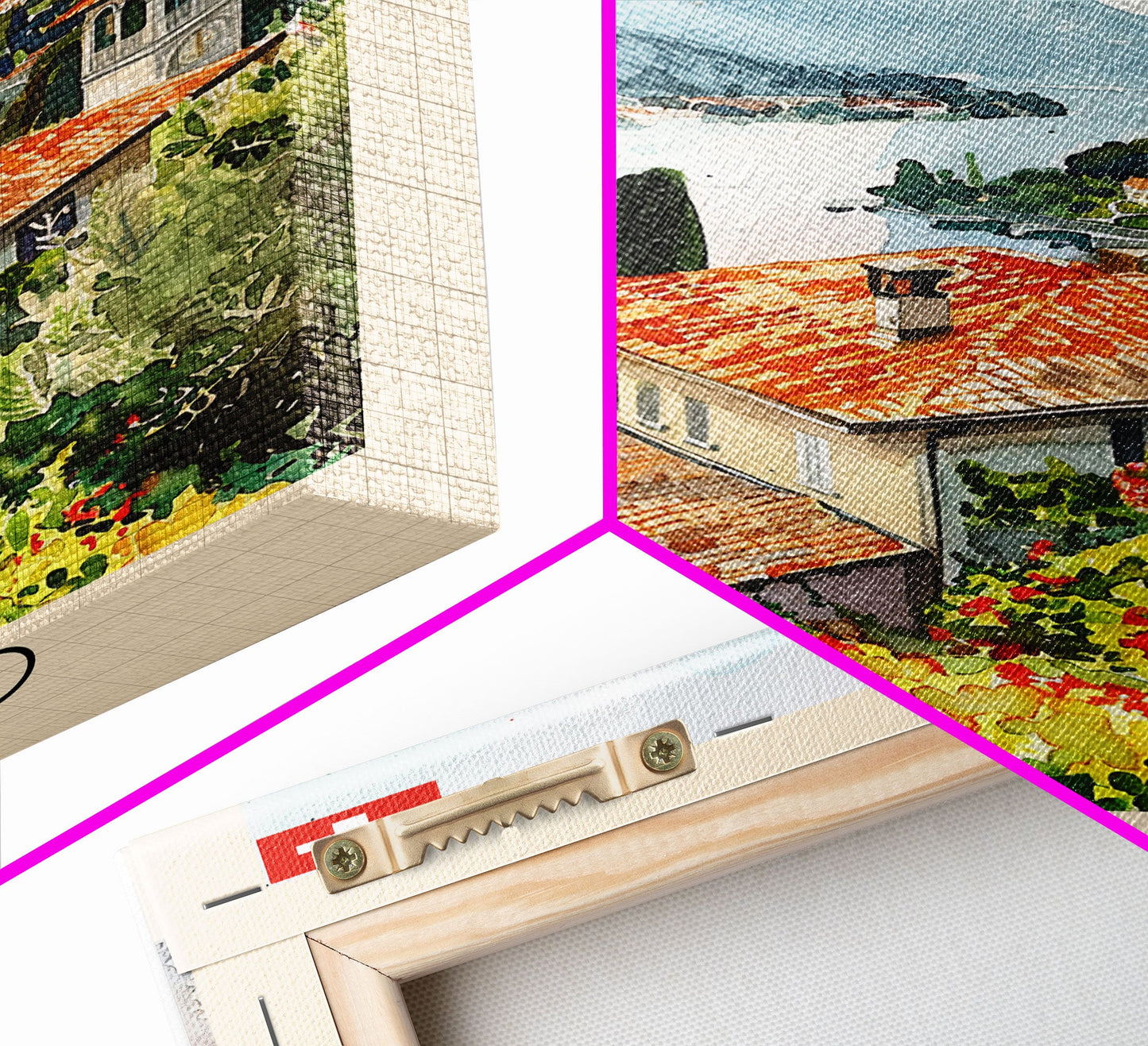 Lugano Switzerland Travel Poster Framed Canvas Print, Lakeside Cityscape, Watercolor Painting, Wall Art, Home Decoration, Travel Print, Artistic Gift