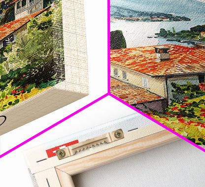 Lugano Switzerland Travel Poster Framed Canvas Print, Lakeside Cityscape, Watercolor Painting, Wall Art, Home Decoration, Travel Print, Artistic Gift