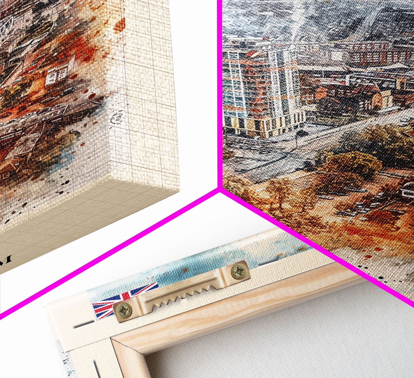 Luton United Kingdom Travel Poster Framed Canvas Print, Vibrant Cityscape, Urban Art, Wall Decor, Interior Design, Travel Print, Unique Art