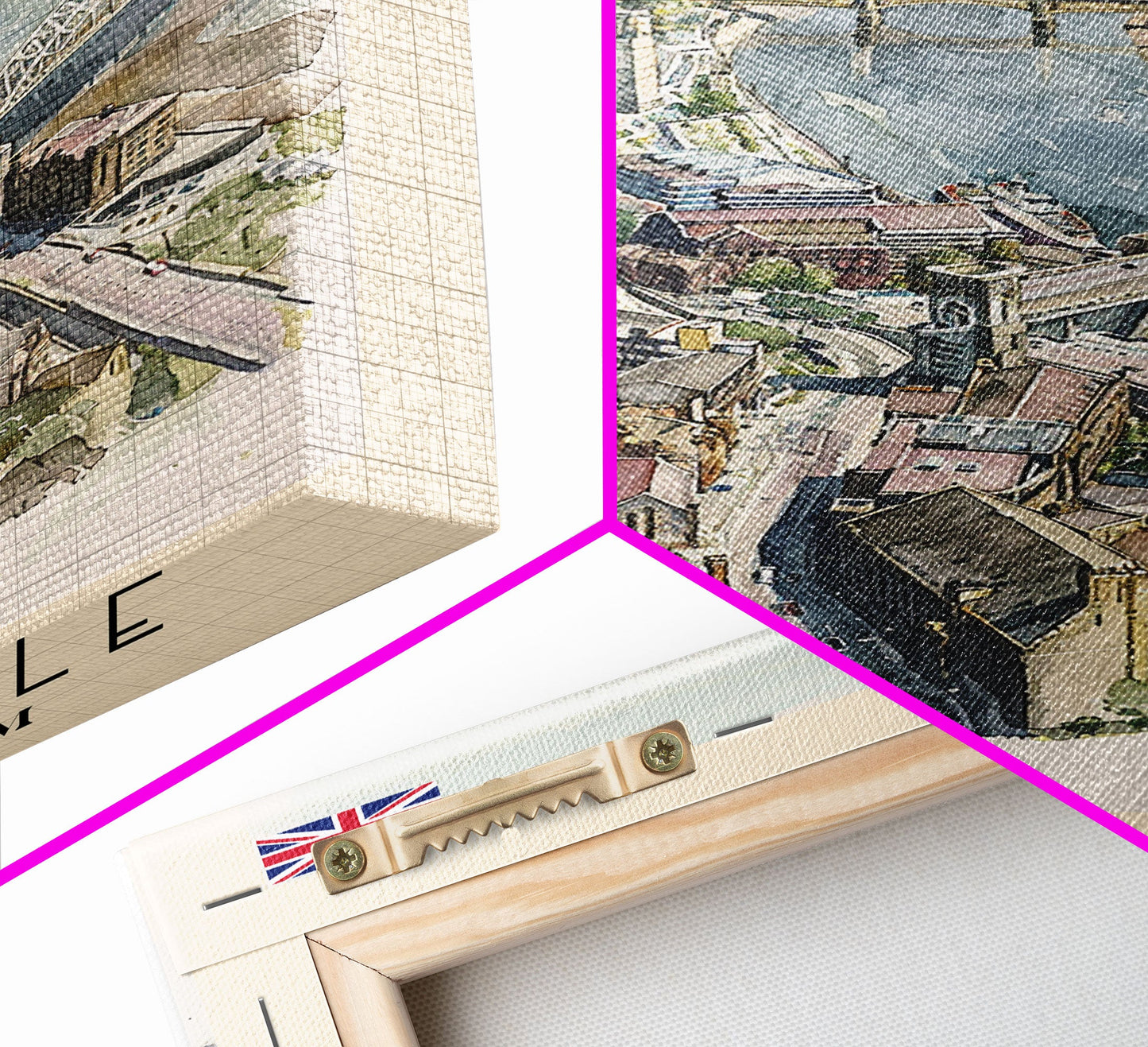 Newcastle United Kingdom Framed Canvas Print, Urban Travel Poster, Watercolor Painting, Cityscape Wall Art, Home Decor, Unique Art