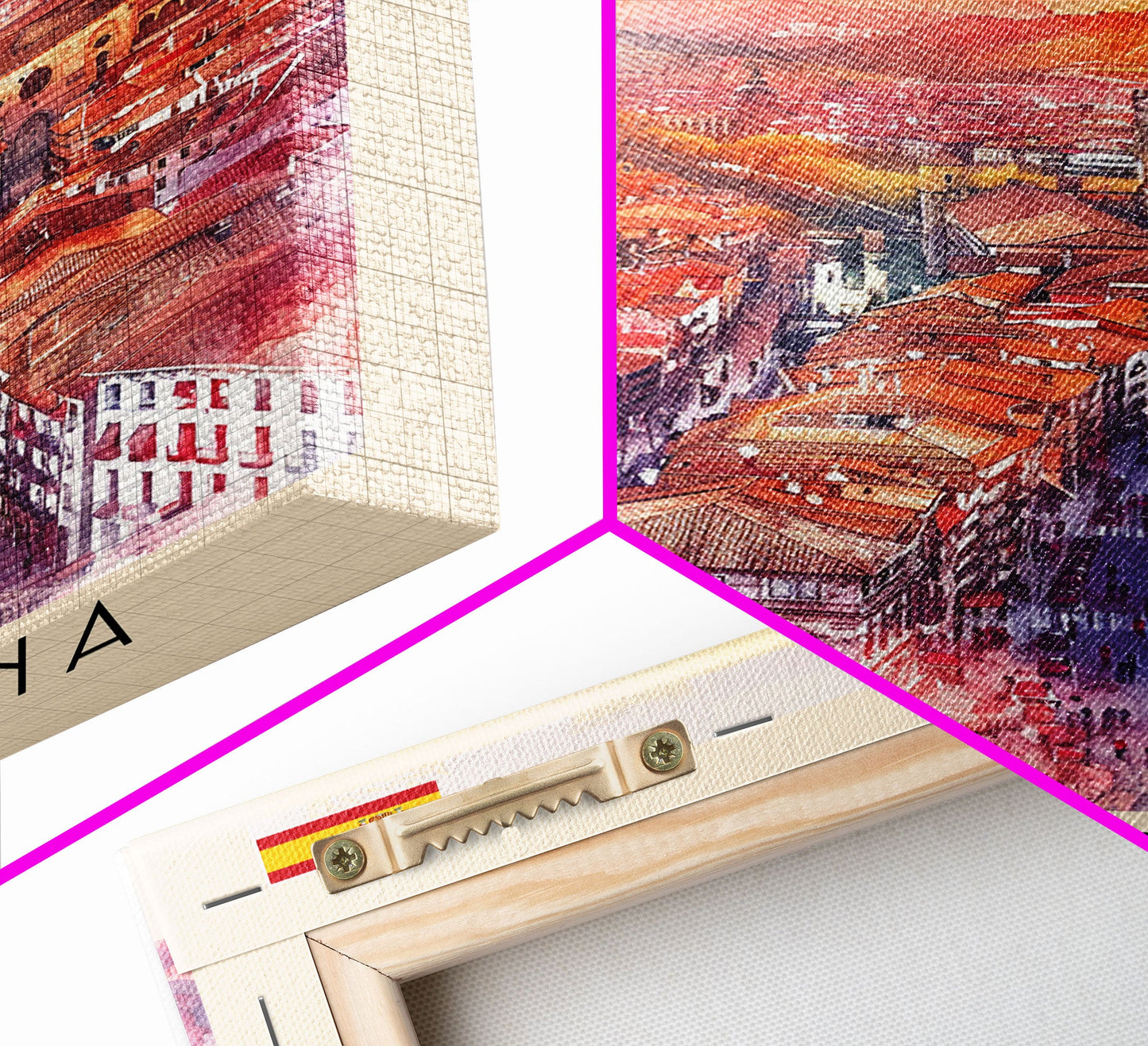 Pamplona Spain Travel Poster Framed Canvas Print, Watercolor Painting, Urban Wall Art, Home Decor, Spanish Architecture, Classic Art