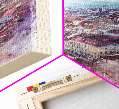 Piteti Romania Travel Poster Framed Canvas Print, Watercolor Painting, Scenic Wall Art, Home Decor, Romanian Cityscape, Classic Art