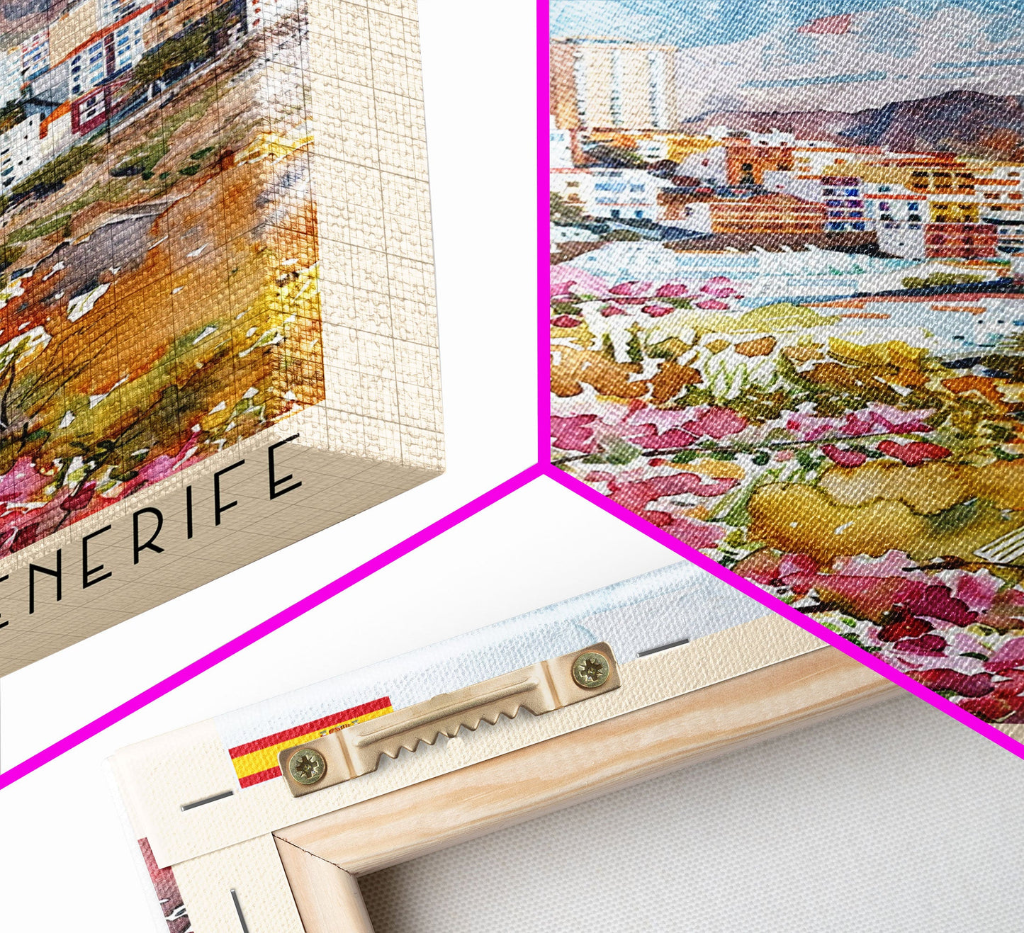 Santa Cruz de Tenerife Spain Travel Poster Framed Canvas Print, Watercolor Painting, Scenic Wall Art, Home Decor, Spanish Landscape, Modern Art