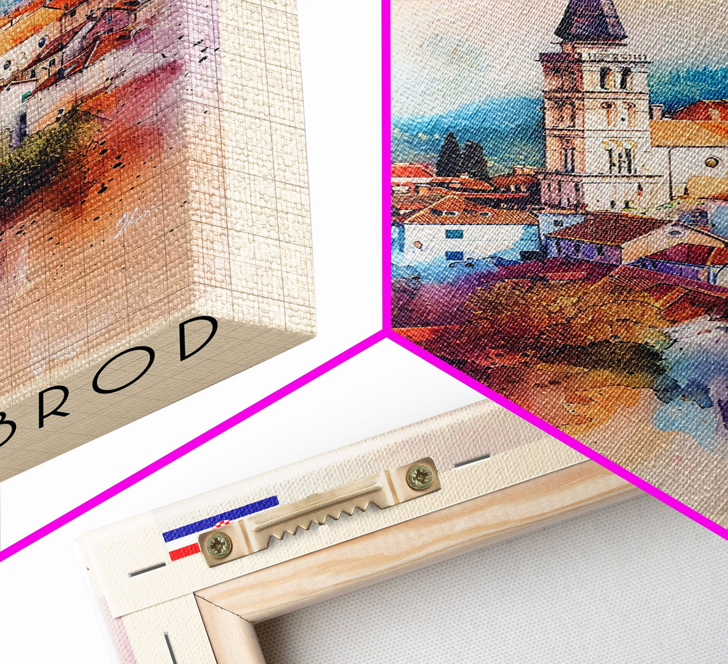 Slavonski Brod Croatia Travel Poster Framed Canvas Print, Watercolor Painting, Scenic Wall Art, Home Decor, Croatian Cityscape, Classic Art