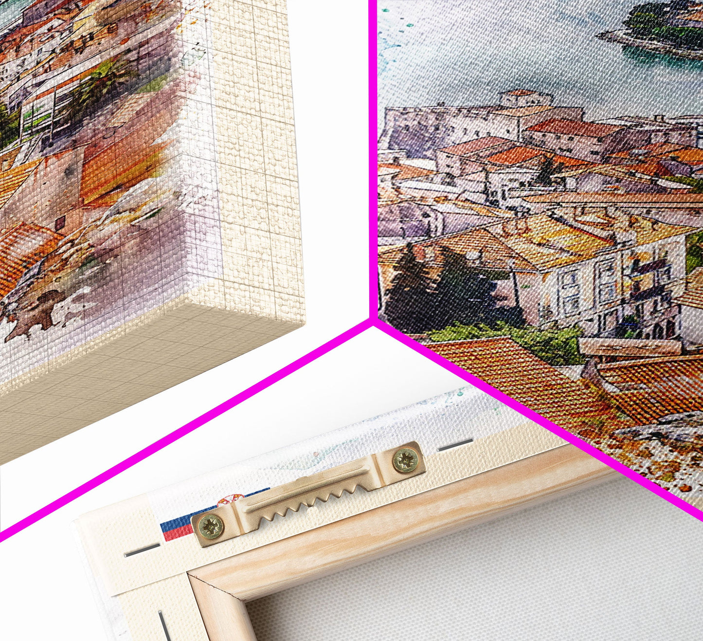 Picturesque Acharnes Greece Coastal Village, Framed Canvas Print, Living Room Art, Mediterranean Style, Home Decoration