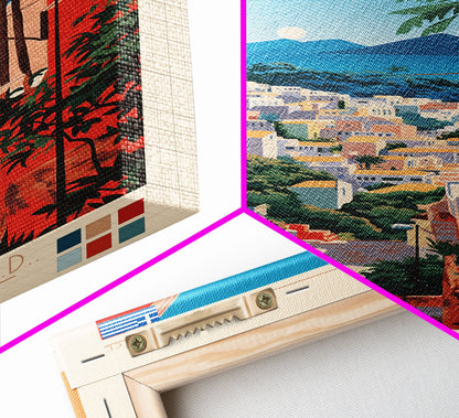 A Coruna Spain Travel Poster Framed Canvas Print, Midcentury Modern Art, Pop Art Home Decor, Scenic View Art, Vacation Gift, Living Room Wall Art, Cultural Print