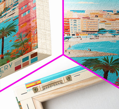 Alicante Spain Travel Poster Framed Canvas Print, Midcentury Modern Art, Pop Art Decor, Wall Art, Vacation Gift, Living Room Decoration, Scenic Print